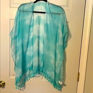 Women’s Turquoise Sheer Kimono with Tassels One size fits most